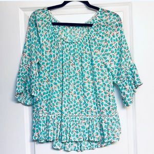 Democracy 3/4 Sleeve Blue Apples Top